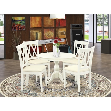East West Furniture 5 Piece Hartland Modern Dining Table Set - Linen White HBCL5-LWH-C
